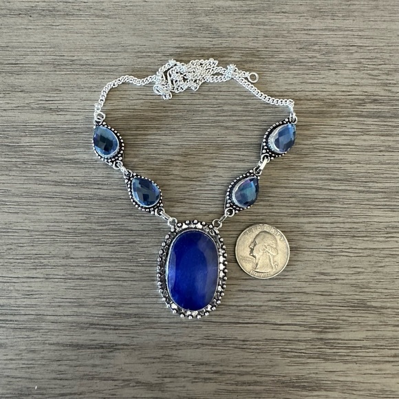 0345 Simulated Sapphire Rainbow Fire Topaz Necklace Silver Statement Jewelry - Picture 5 of 8